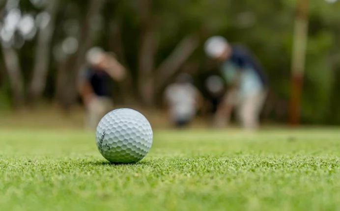 Zoomed in image of a golf ball on Broome Park's golf course in Kent