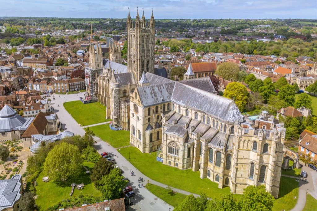 Wide shot of Canterbury Cathedral from above